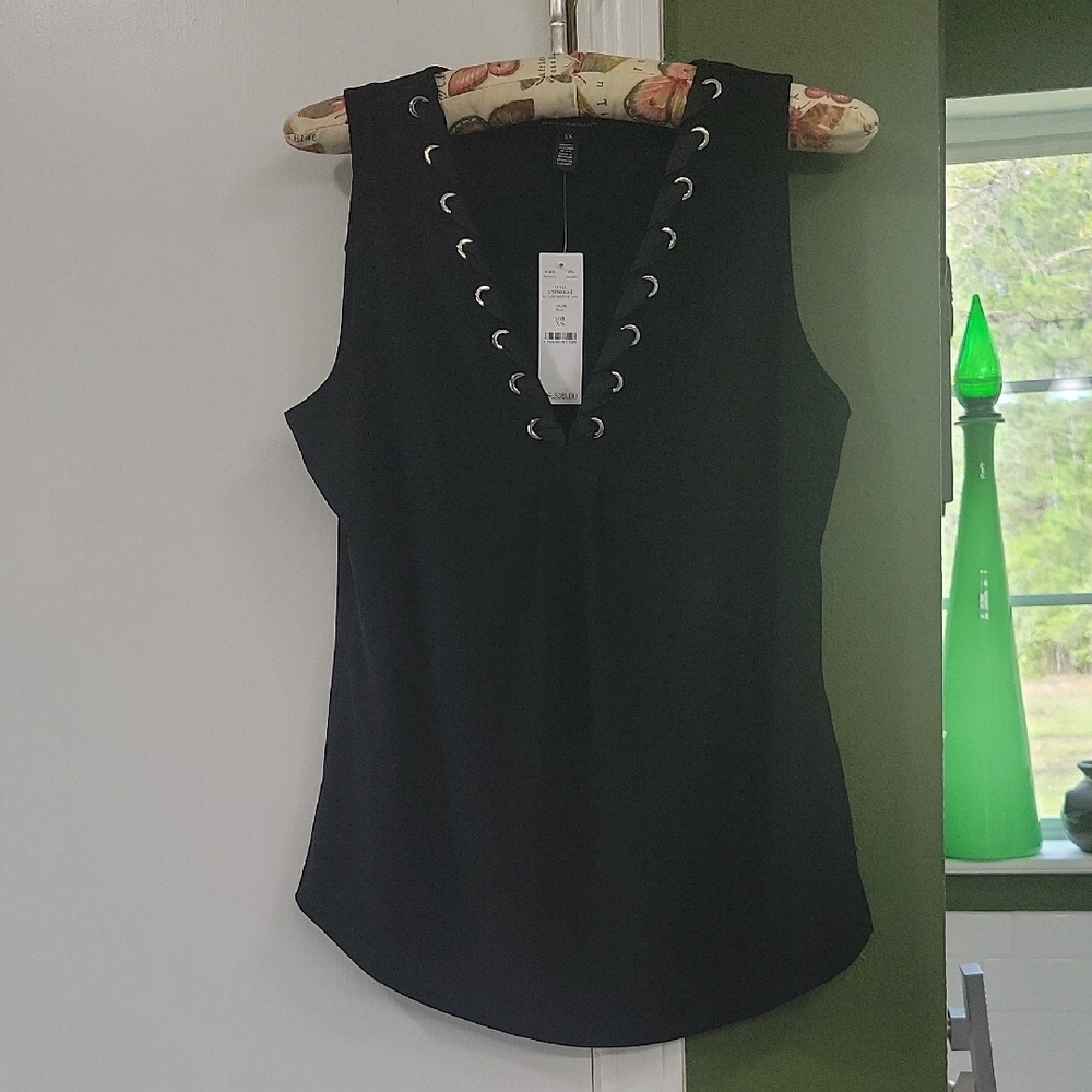 White House Black Market Black Lace-Up V-Neck Tank